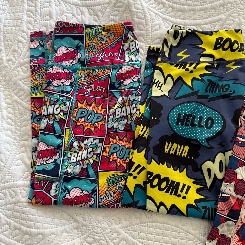 Constantly Varied Gear CVG Size Medium M Colorful Comic Print Leggings Trio - Picture 3 of 11